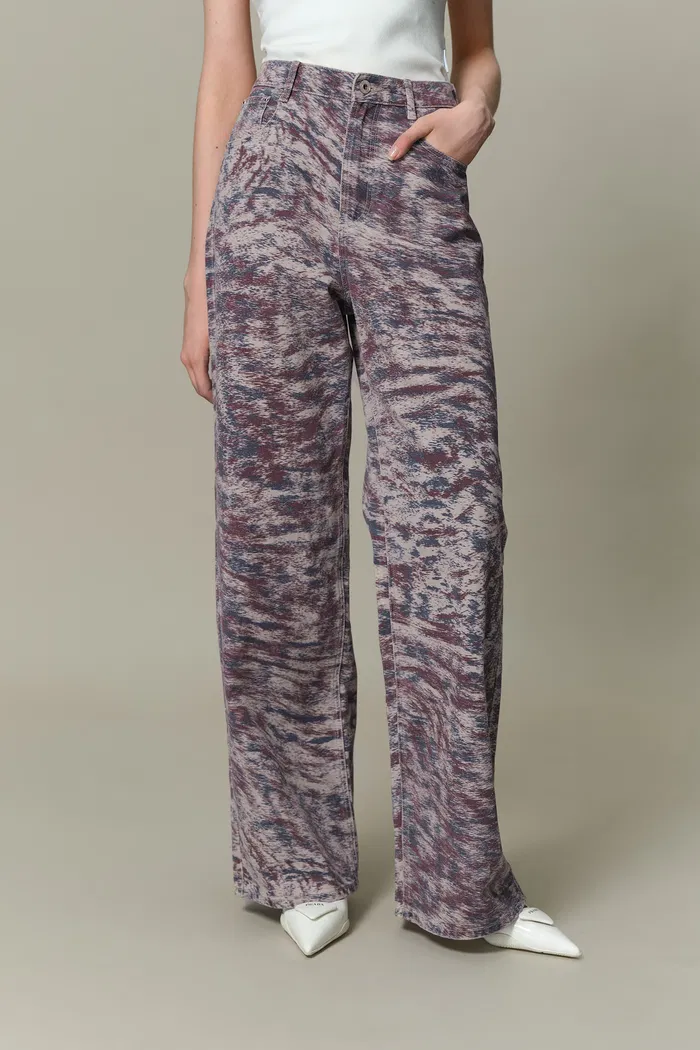 Skyler Leopard Print Straight-Leg Jeans in Cotton Denim