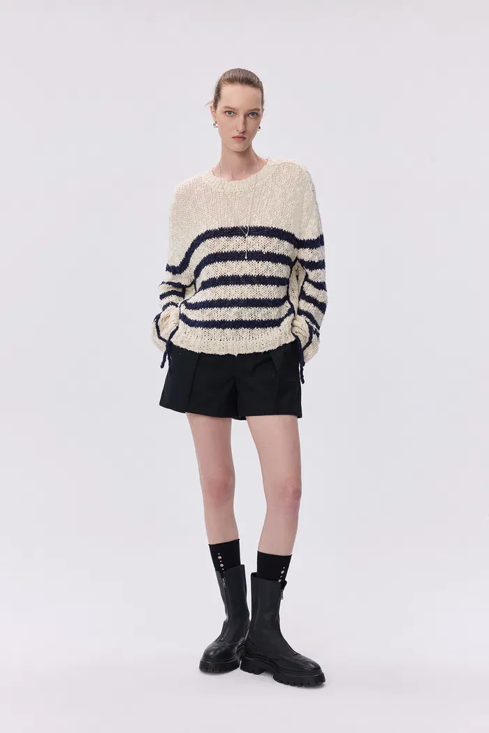 Kirsten Striped Pullover Sweater in Wool Blend BouclÃ©