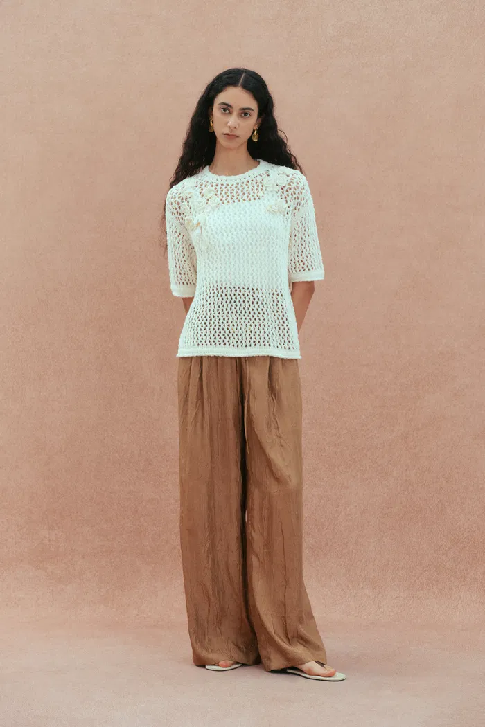 Lea Hand-crocheted Flora Top in Cotton Knit