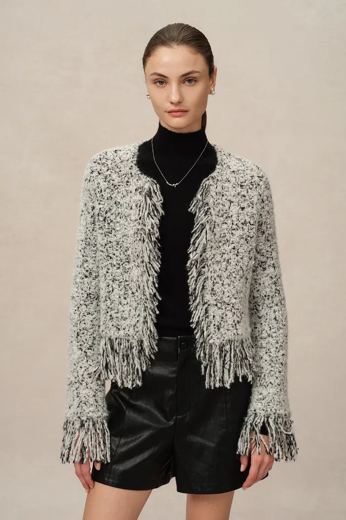 Sara Fringe Knit Jacket in Multi-Yarn Blend