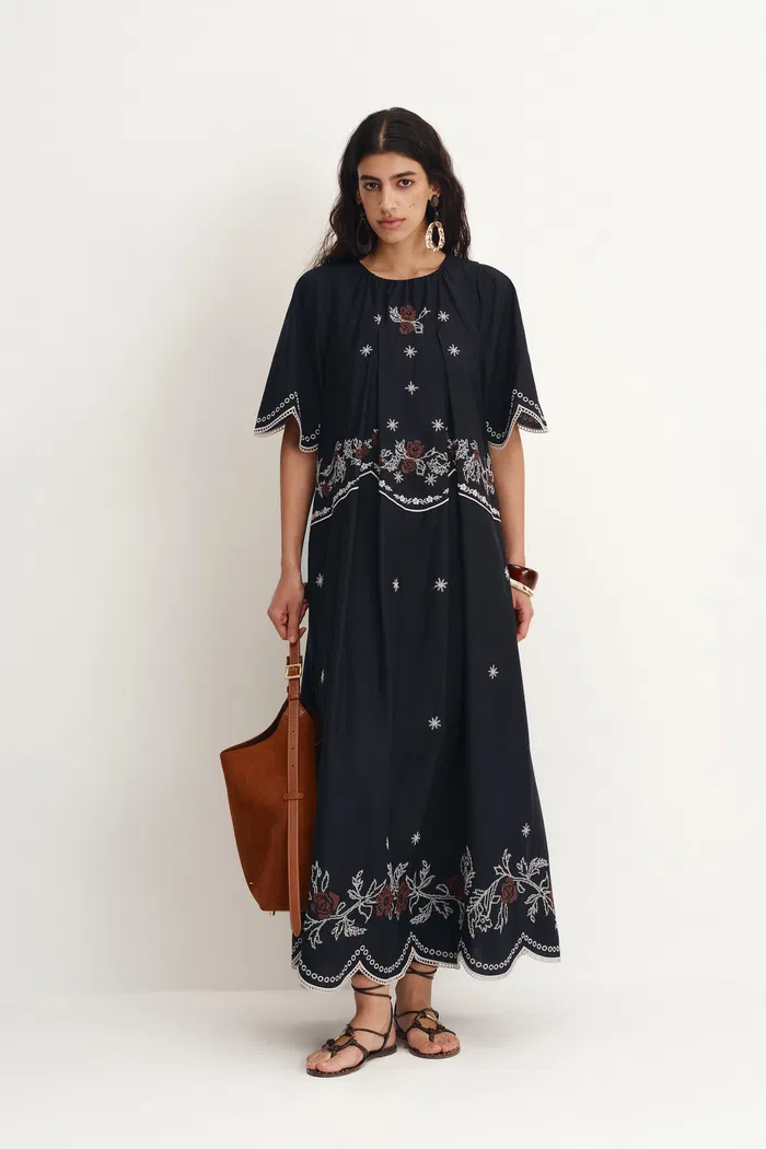 Ivy Eyelet Embroidery Dress in Tencel-Linen Blend