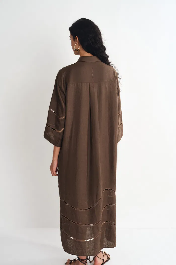 Riley Openwork Embroidery Shirt Dress in Fine Linen