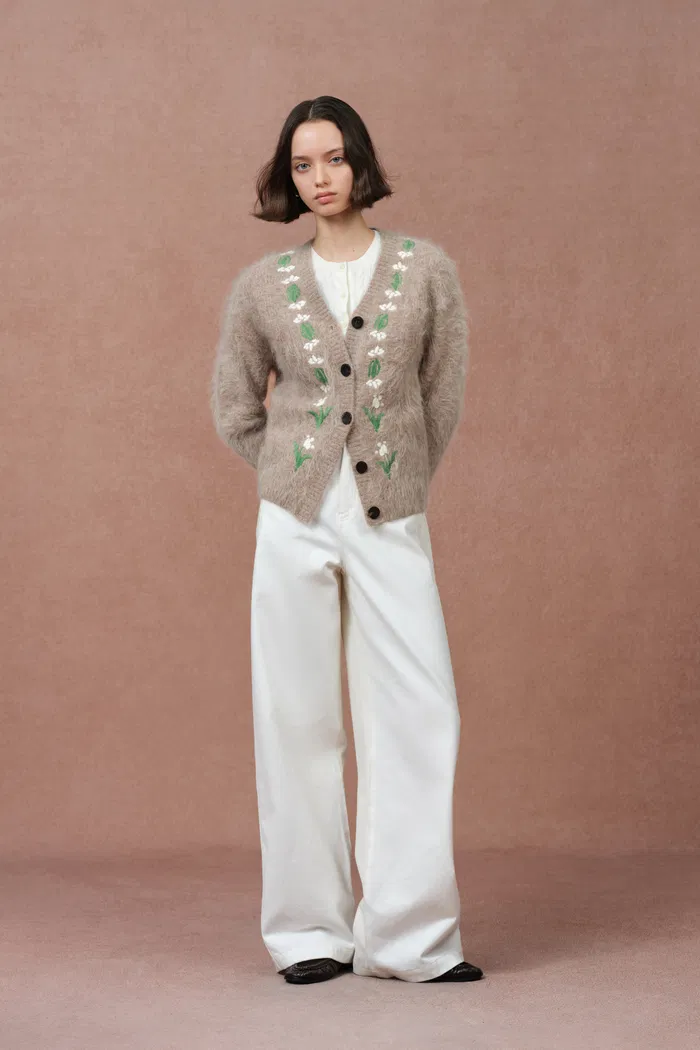 Piper Hand Worked Lilies Cardigan in Alpaca Blend Knit
