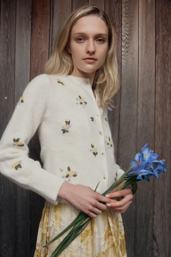 Sabina Jacquard Knit Cardigan in Alpaca-Merino Blend Knit