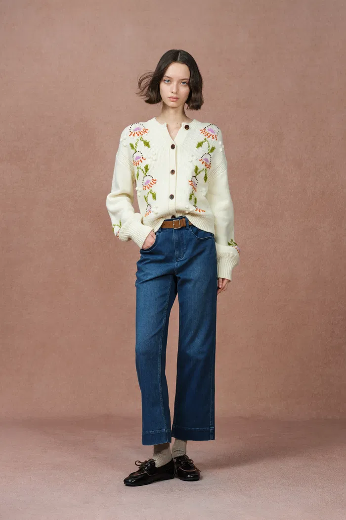Saga Floral Cardigan in Merino Wool Knit