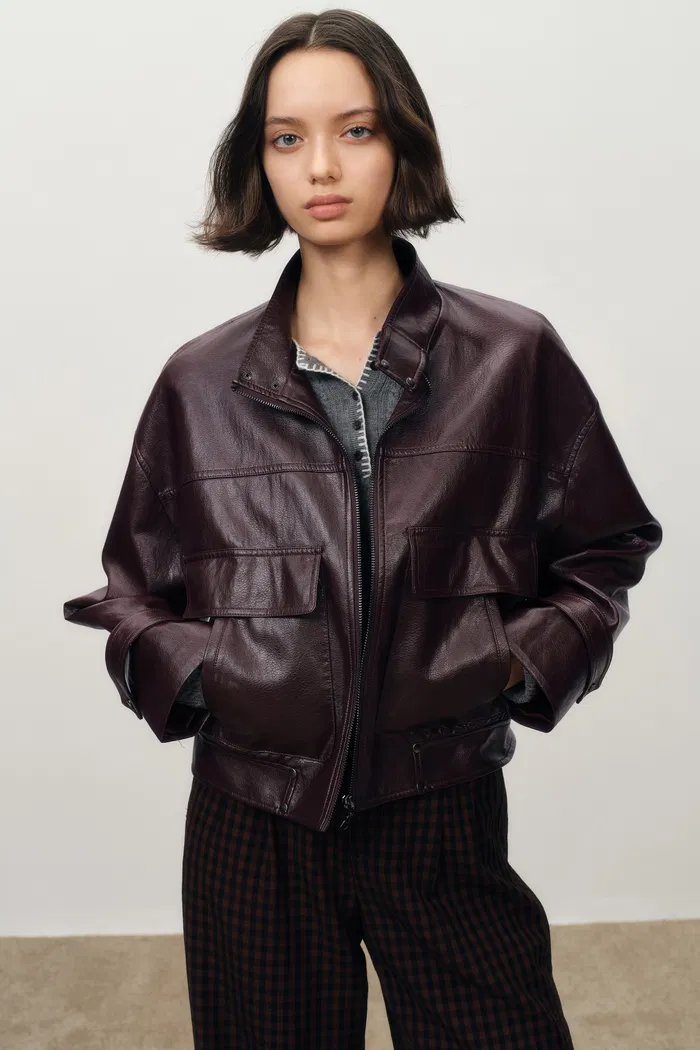 Gia Trench Style Collar Short Jacket in Faux Leather