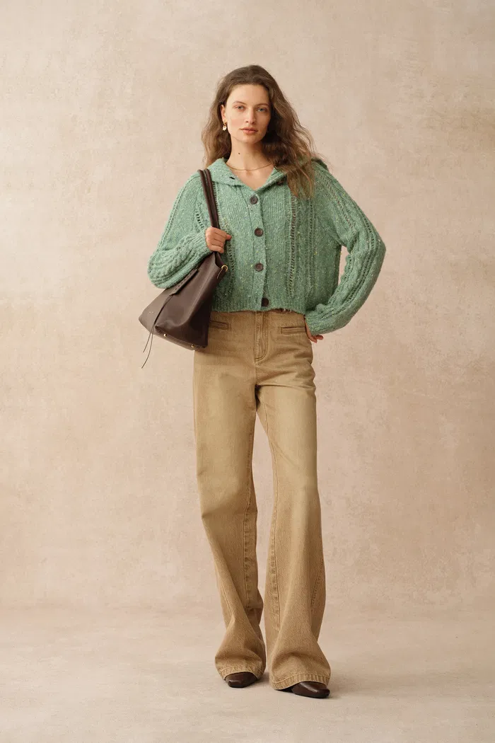Rosalina Convertible Shawl Collar Cardigan in Merino Wool Cable Knit