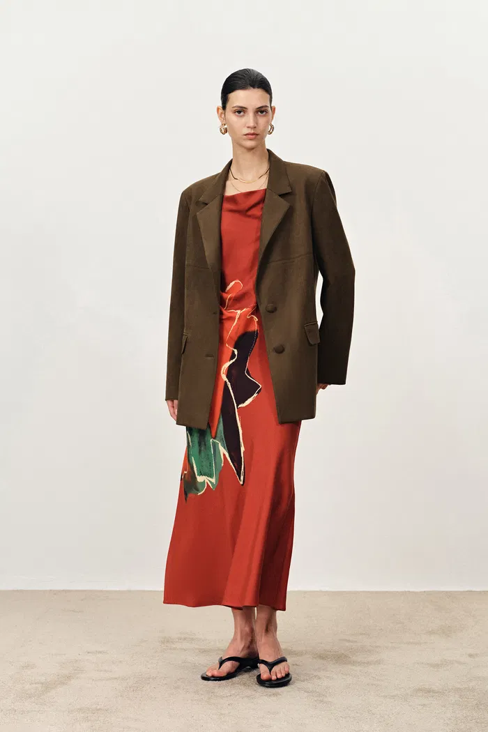 Ashling Flat Lapel Suit Blazer in Faux Suede