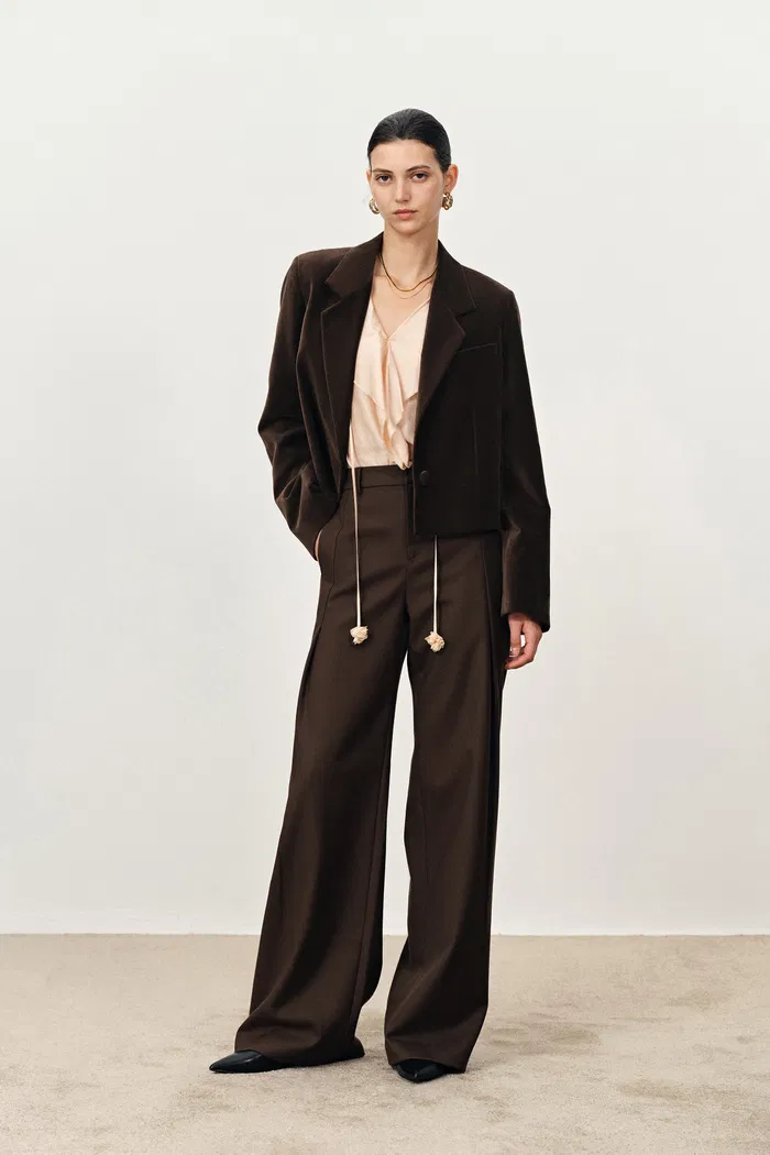 Geraldine Single Button Crop Blazer in Cotton Velvet