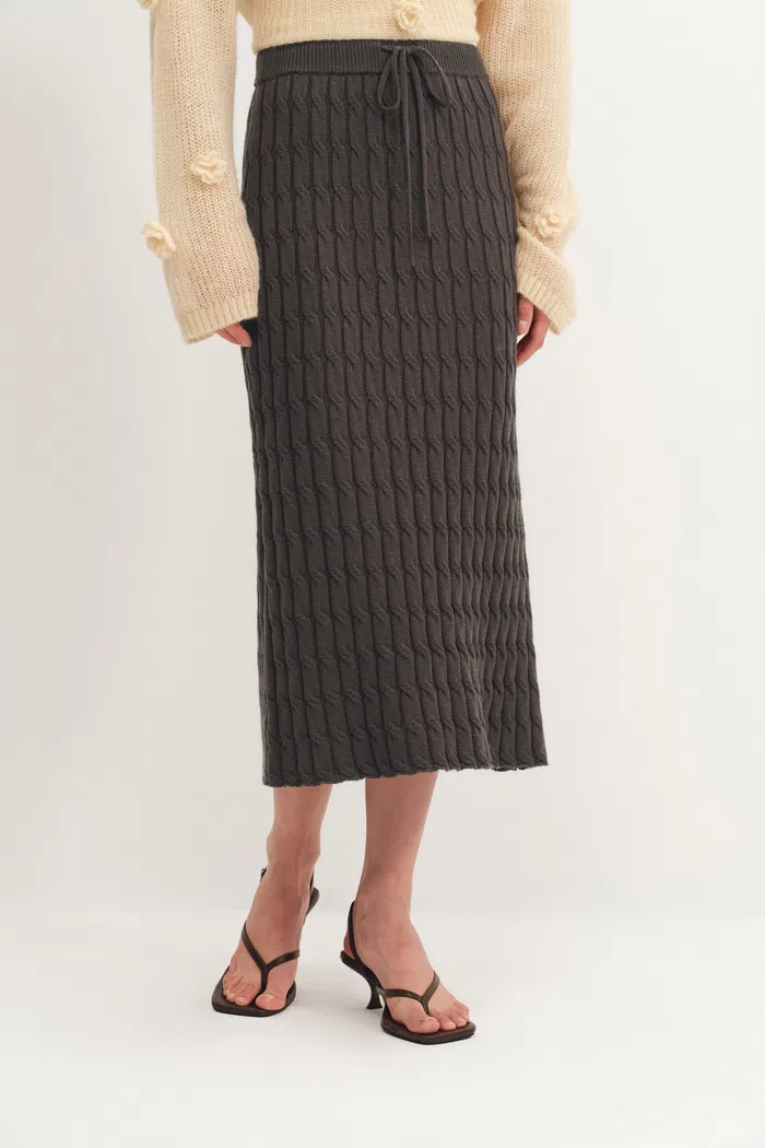 Nora Drawstring Skirt in Merino Wool CableKnit