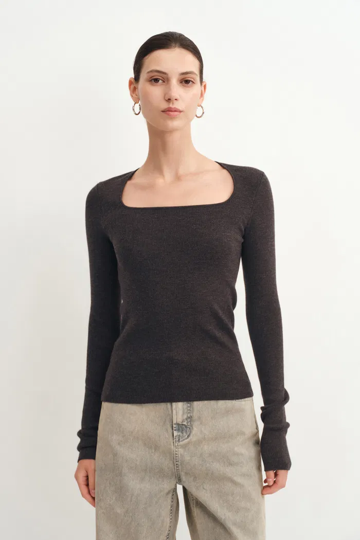 Etro Square Neck Sweater in Merino Wool Knit