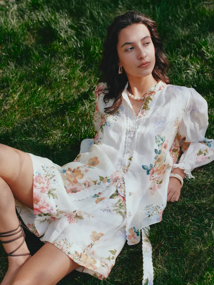 Ariel Flora Blouse and Short Matching Set in Silk-Linen Blend