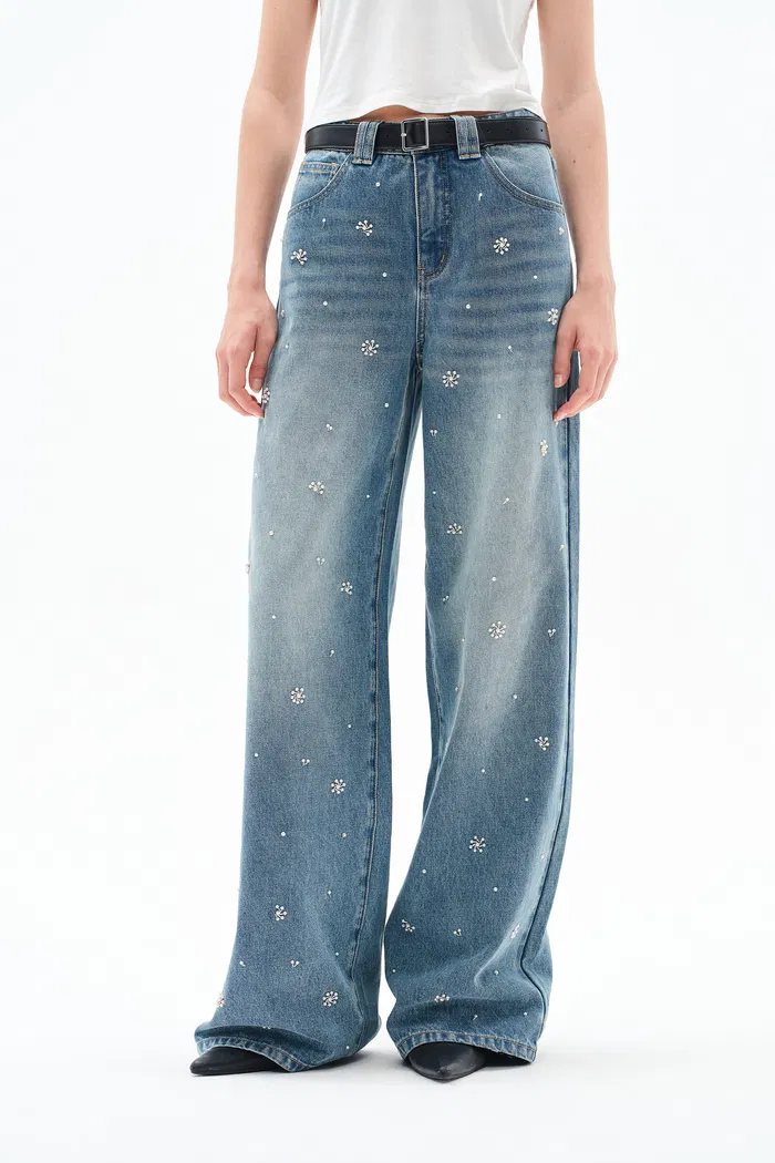 Nico Hand Sewn Embellished Jeans in Lightweight Washed Denim