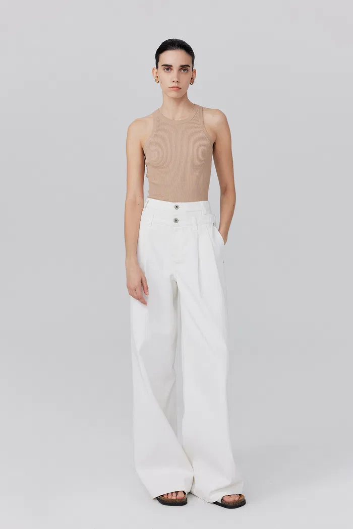 Doubline Double Waistband Straight-Leg Jeans in Soft Cotton Denim