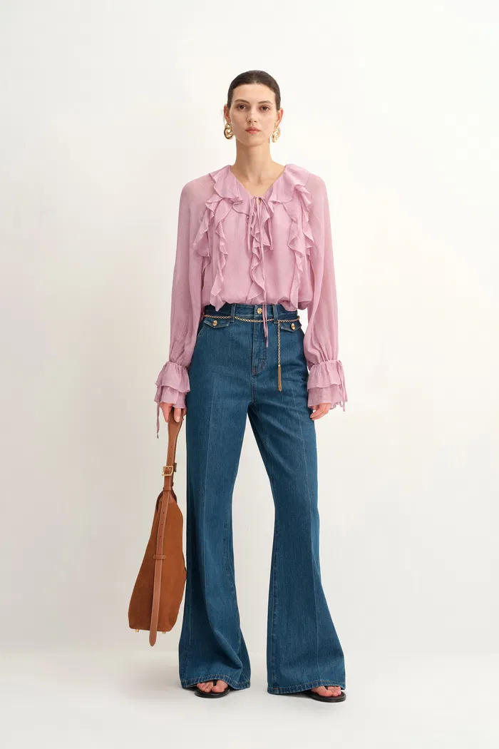 Olivia Ruffle Blouse in Silk Crepe