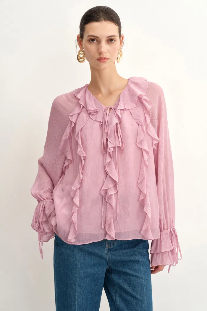 Olivia Ruffle Blouse in Silk Crepe