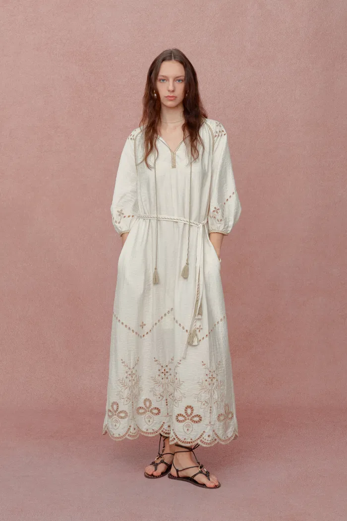 Antonia Artisan Embroidery Dress in Linen Blend