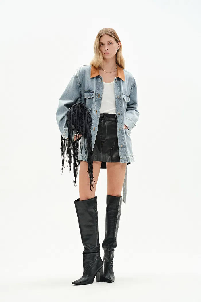 Luca Contrast Collar Lightweight Jacket in Cotton Denim