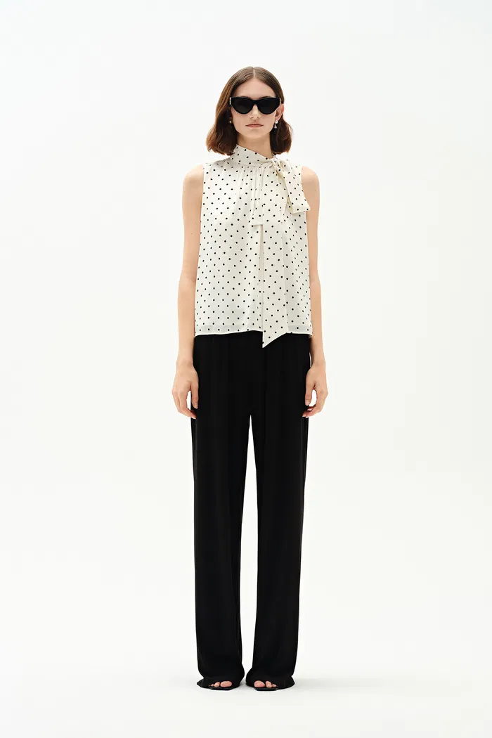 Elen Polka Dot Halter Neck Sleeveless Top in Mulberry Silk