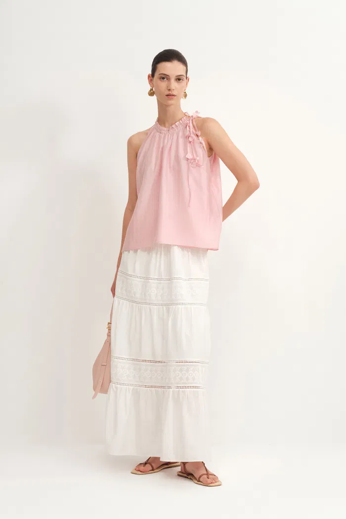 Joyce Hand Woven Flora Halter Neck Top in Acetate-Linen Blend