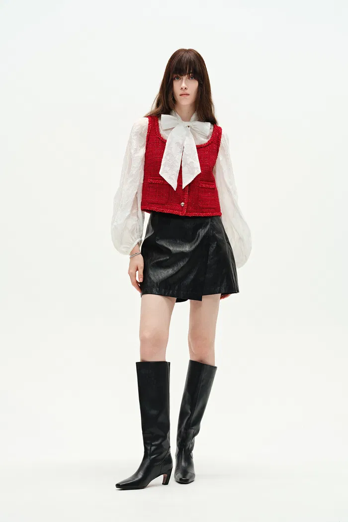 Ruby Red Handmade Silky Ribbon Tweed Vest