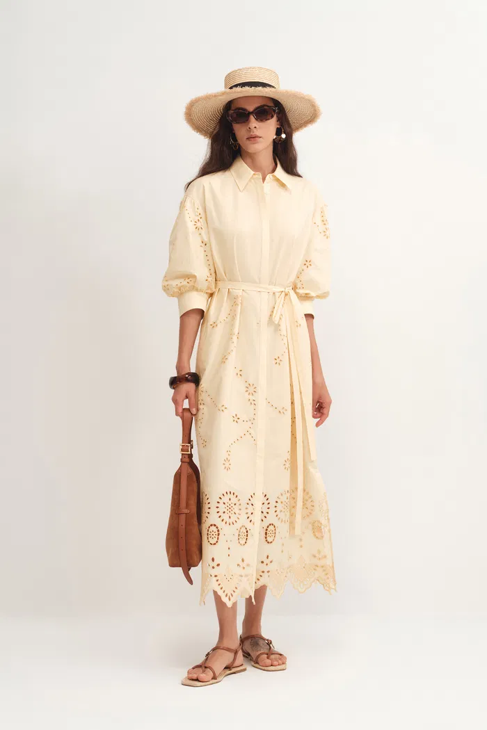Louise Embroidered Shirt Dress in Cotton Poplin