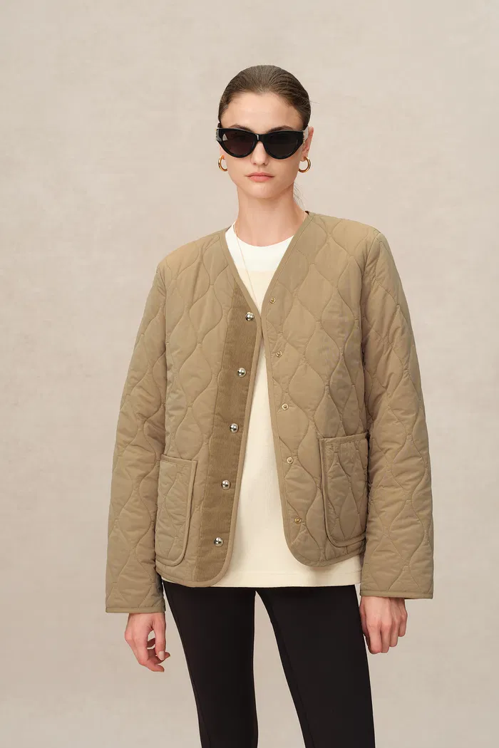 Olivia Khaki Cropped Lightweight Puffer Jacket in High-Density Water-Repellent Fabric