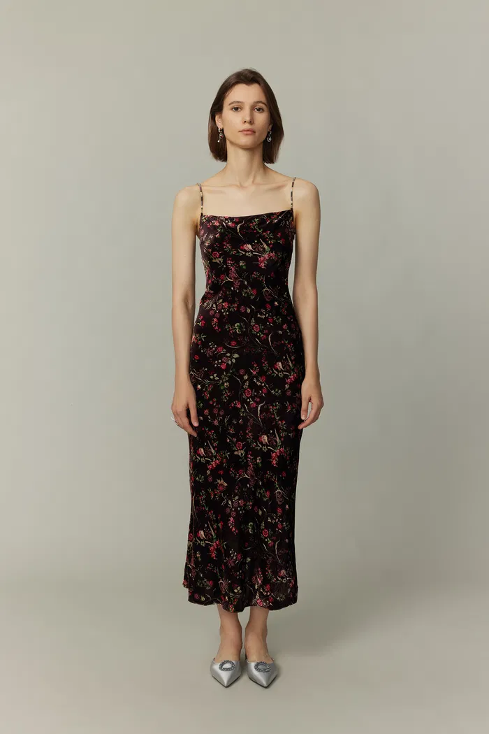 Uma Slip Dress in Mulberry Silk Blend Velvet