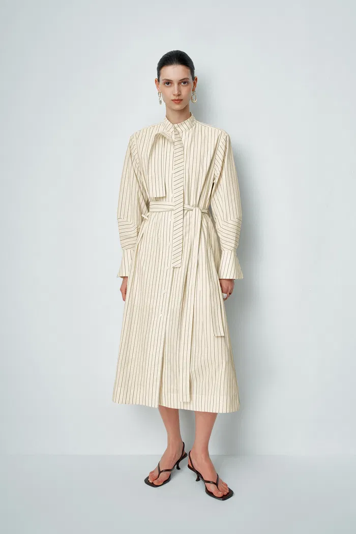 Sandy Italian Striped Midi Shirt Dress in Cotton Poplin