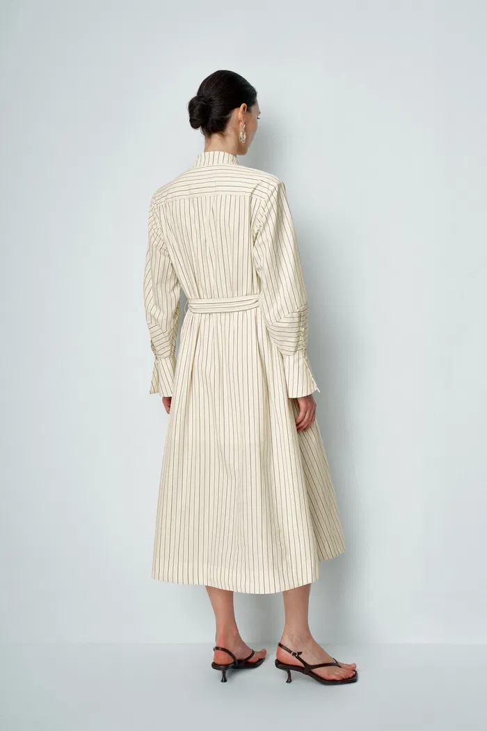Sandy Italian Striped Midi Shirt Dress in Cotton Poplin