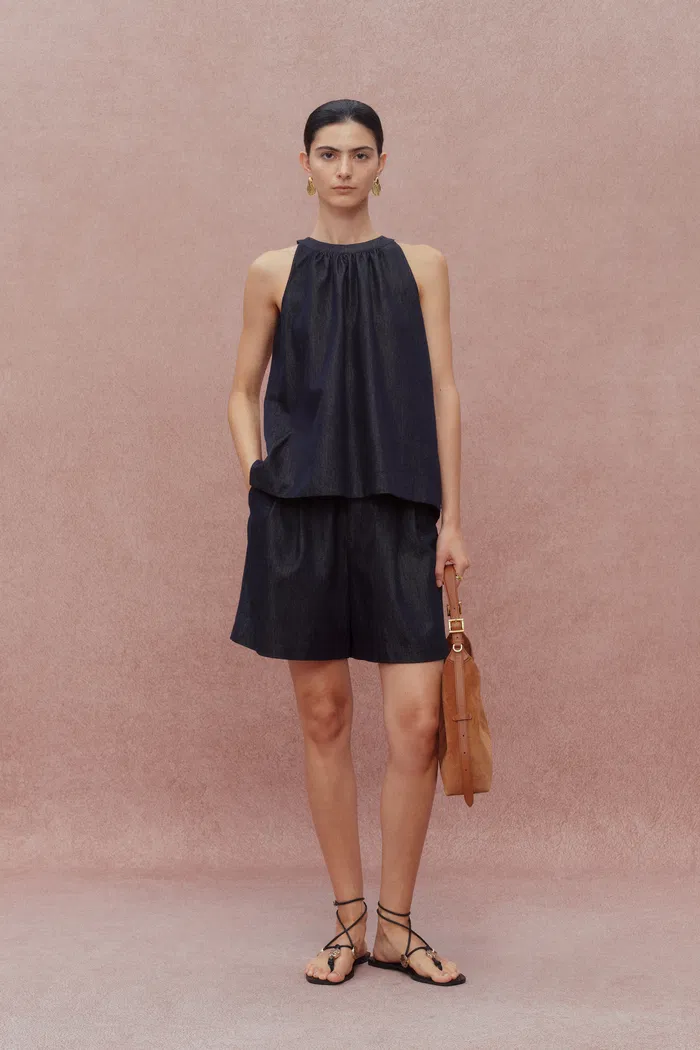Kyra Sleeveless Vest Top and Short Matching Set in Lyocell Denim
