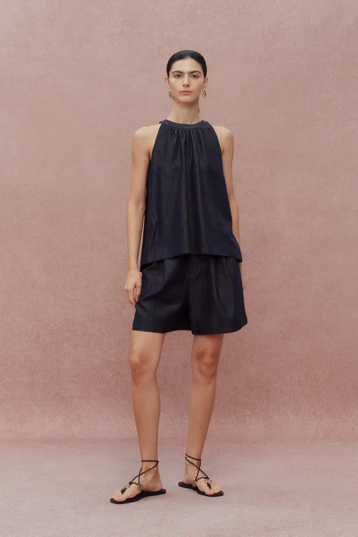 Kyra Sleeveless Vest Top and Short Matching Set in Lyocell Denim