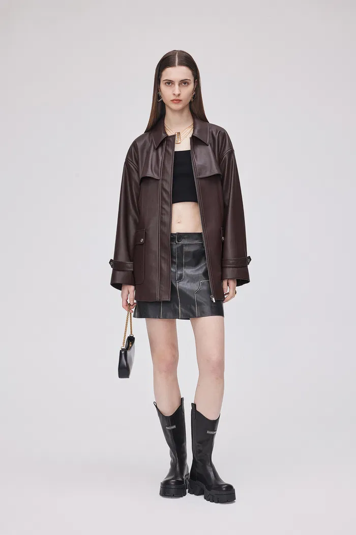 Lily Wind Resistant Cuff Jacket in Faux Leather