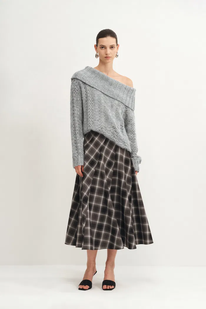 Clara Hand Crochet Sequine Adjustable Off Shoulder Sweater in Alpaca Sequin Yarn
