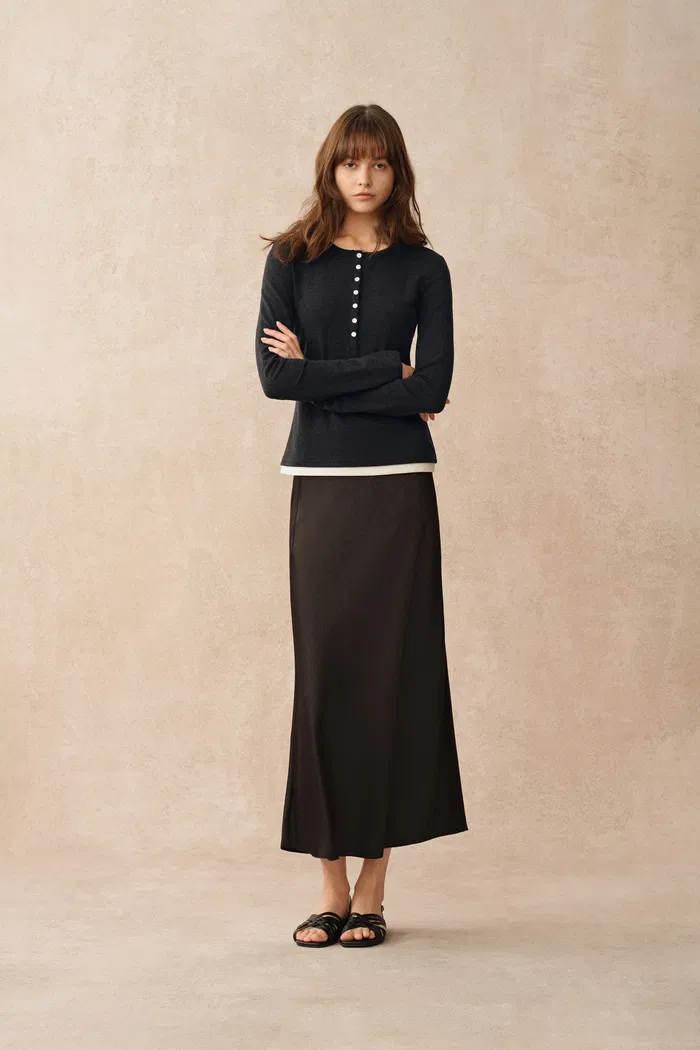 Tia Layered Look Long Sleeve T Shirt in Tencel-Merino Knit
