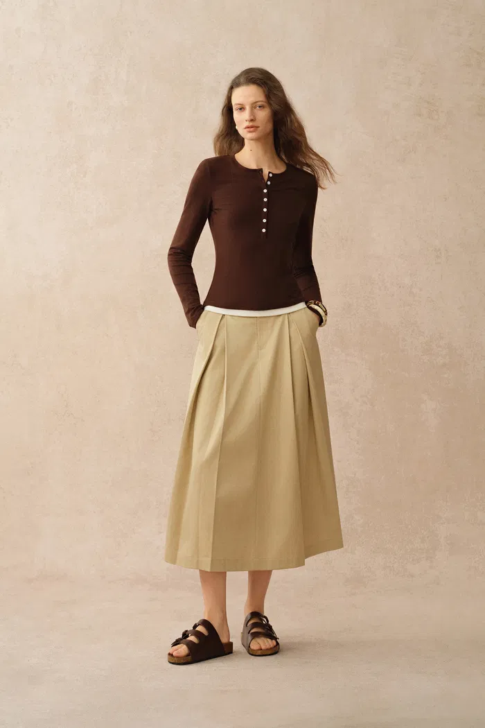 Tia Layered Look Long Sleeve T Shirt in Tencel-Merino Knit