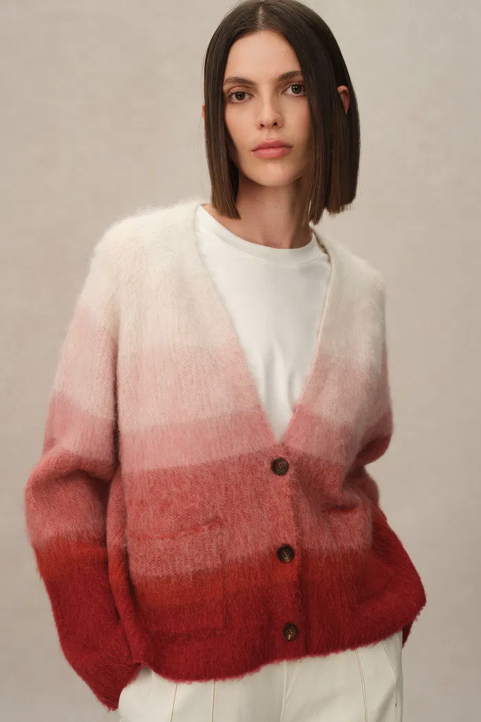 Cherry Ombre Cardigan in Baby Alpaca Blend Knit