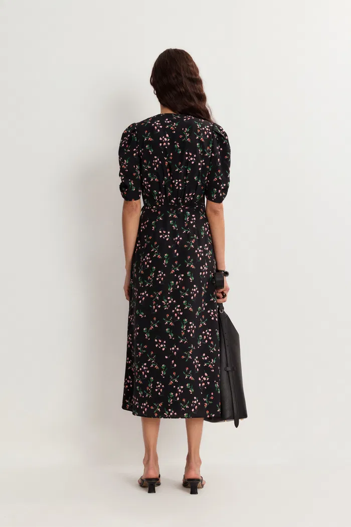 Teana V Neck Floral Dress in Mulberry Silk Crepe