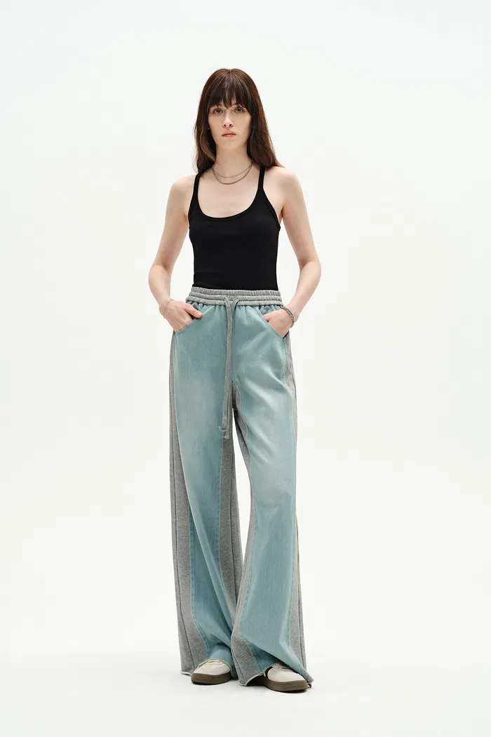 Sereta Wide Leg Denim Jeans in Cotton Jersey