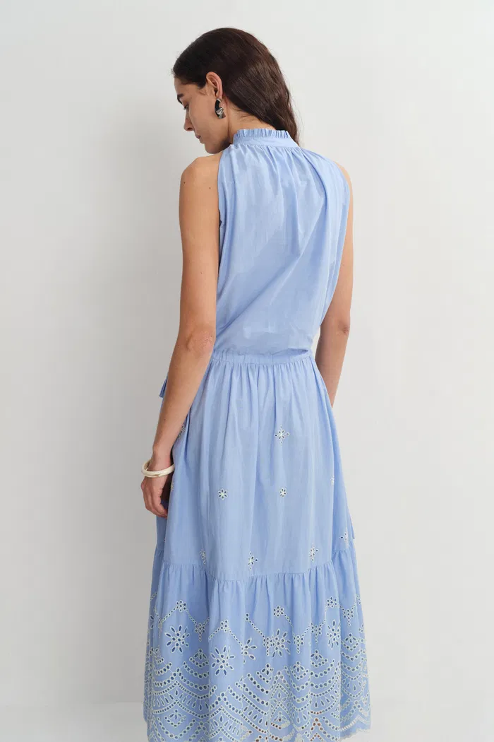 Irina Eyelet Embroidery Sleeveless Maxi Dress in Cotton