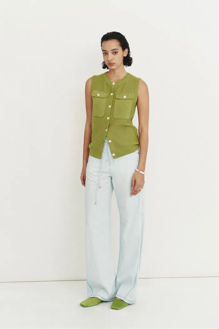 Winnie Sleeveless Knit Vest Top in Linen Blend