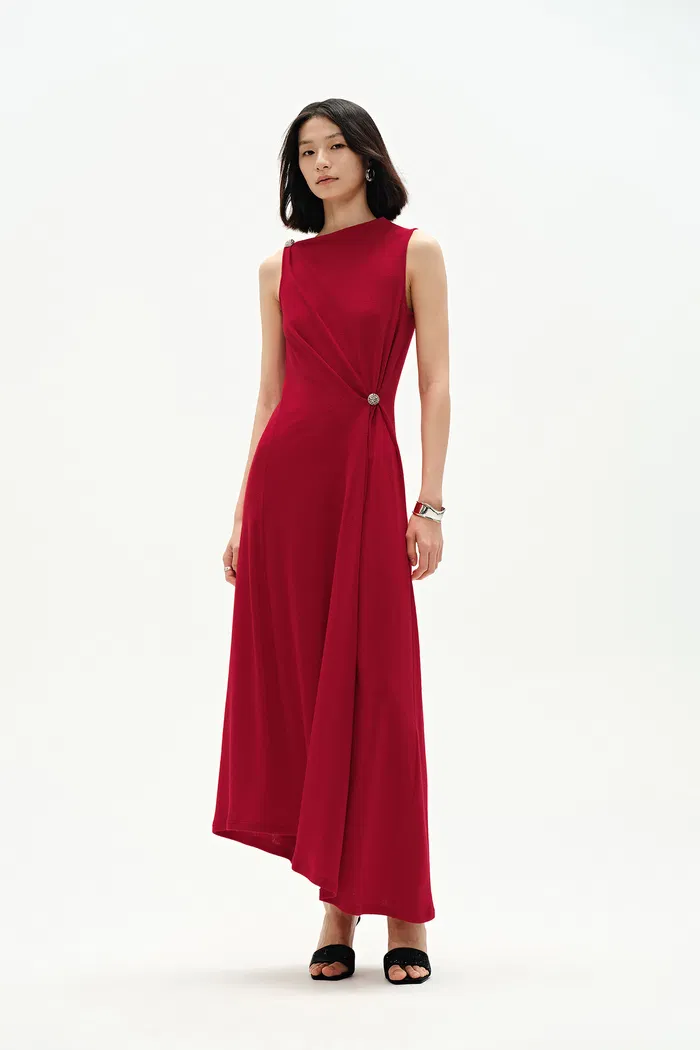 Kiki Asymmetric Knotted Sleeveless Dress in Premium Stretch Knit
