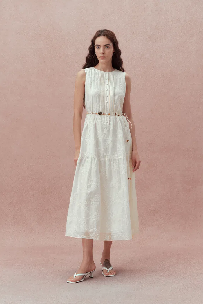 Stella Sleeveless Dress in Lyocell Embroidery