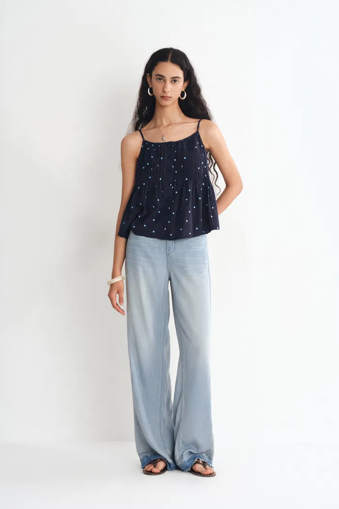 Ellie Polka Dot Cami Top in Linen Blend