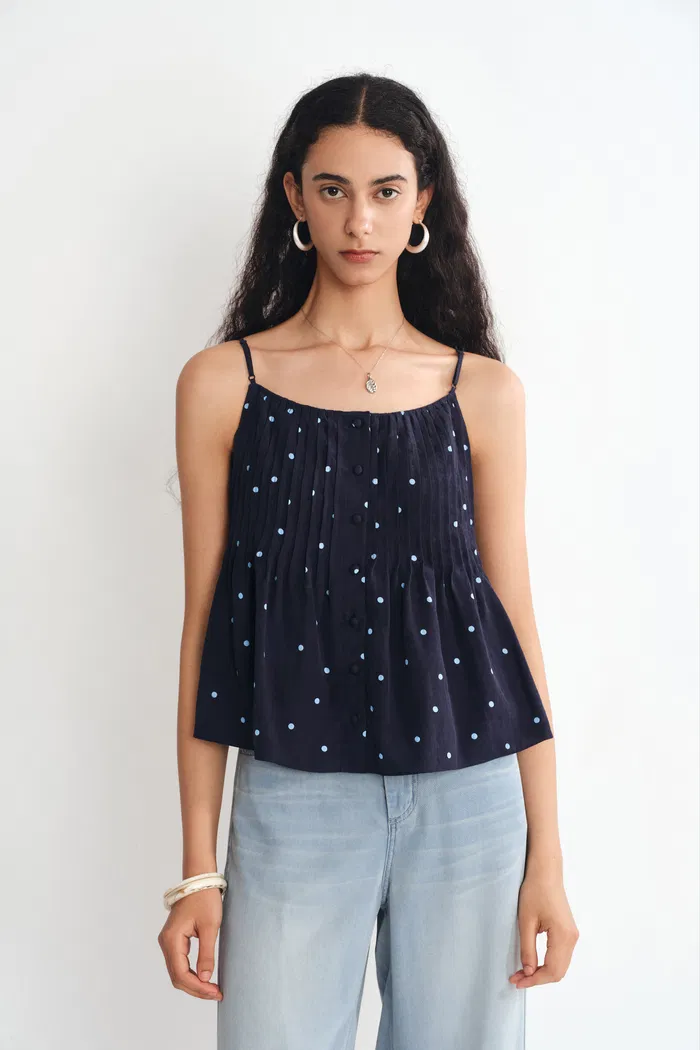 Ellie Polka Dot Cami Top in Linen Blend