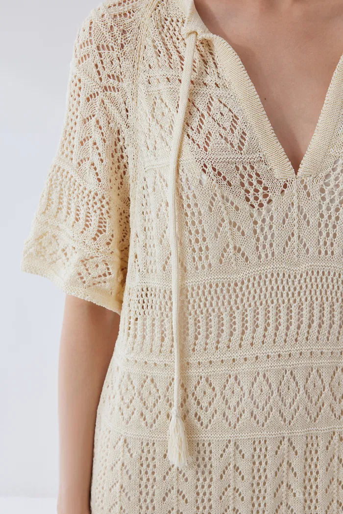 Gabriela Handcrafted Crochet Dress in Light Yarn Knit