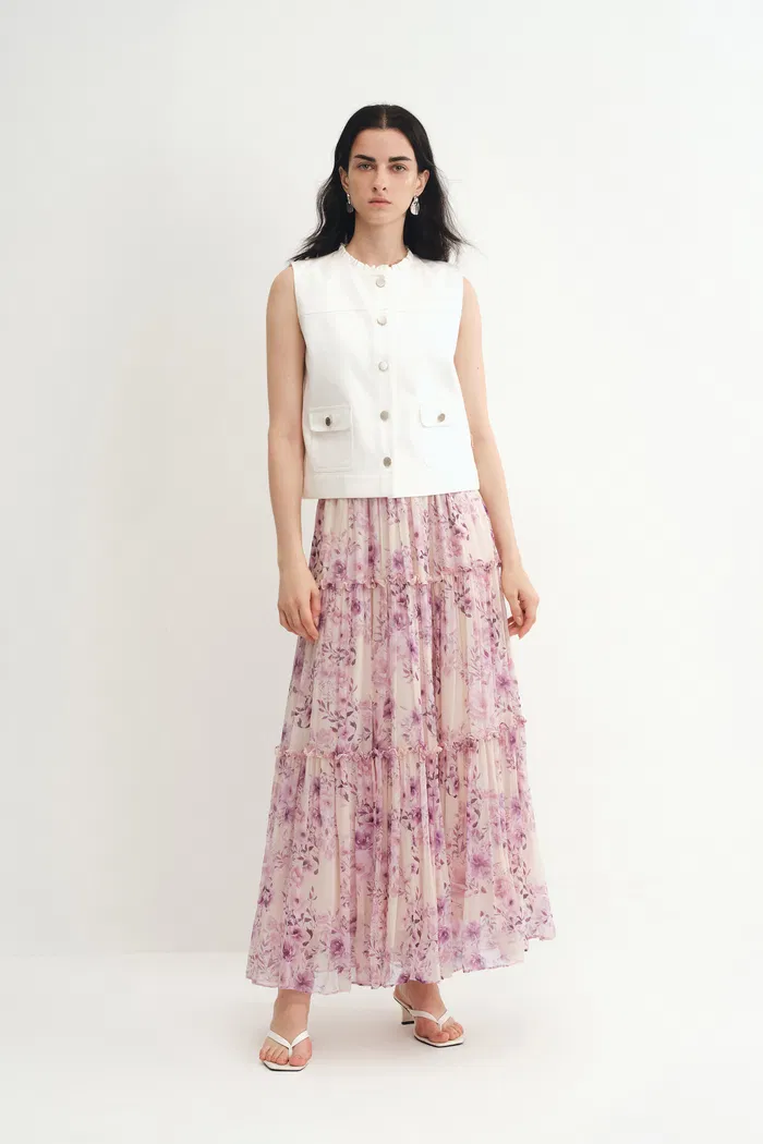 Mia Hand Painted Flora Skirt in Silk-Cotton