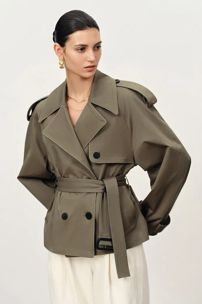 Beatrice Short Trench Coat in Cotton Twill