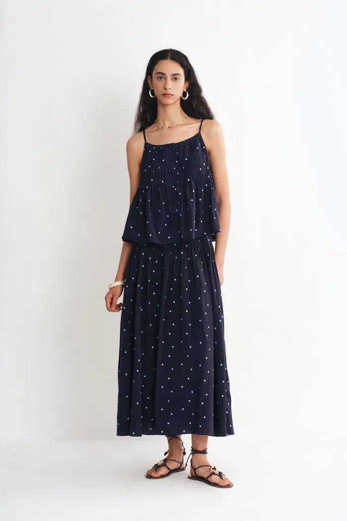 Ellie Polka Dot Cami Top and Skirt Matching Set in Linen Blend