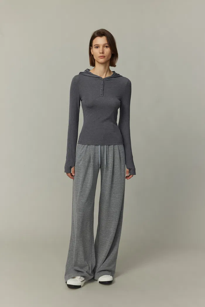 Basic Fitted Hoodie Top in Tencel-Wool Knit